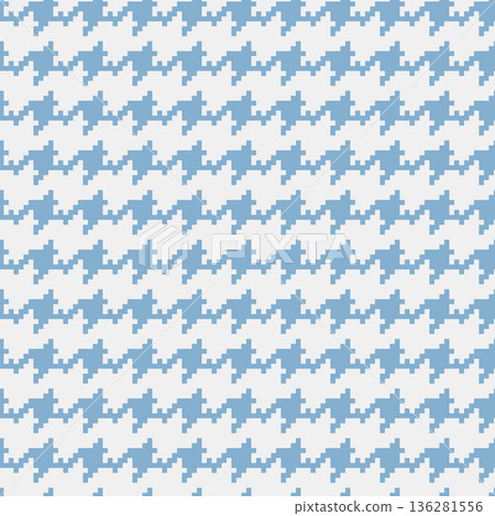 Geometric blue and white seamless pattern with pied-de-poule ornament. Monochrome graphic repeating design. Modern minimalist stylish squared background. Vector chequered motif for fabric, textile Geometric blue and white seamless pattern with pied-de-poule ornament. Monochrome graphic repeating design. Modern minimalist stylish squared background. Vector chequered motif for fabric, textile 136281556