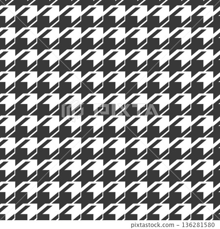Geometric houndstooth black and white seamless pattern with pied-de-poule ornament. Monochrome graphic design. Modern minimalist stylish squared background. Vector chequered motif for fabric, textile 136281580