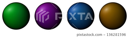 Set with glass colorful balls. Glossy realistic ball, 3D abstract vector illustration highlighted on a white background. Big metal bubble with shadow 136281596