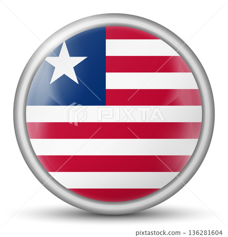 Glass light ball with flag of Liberia. Round sphere, template icon. Liberian national symbol. Glossy realistic ball, 3D abstract vector illustration highlighted on a white background. Big bubble Glass light ball with flag of Liberia. Round sphere, template icon. Liberian national symbol. Glossy realistic ball, 3D abstract vector illustration highlighted on a white background. Big bubble 136281604