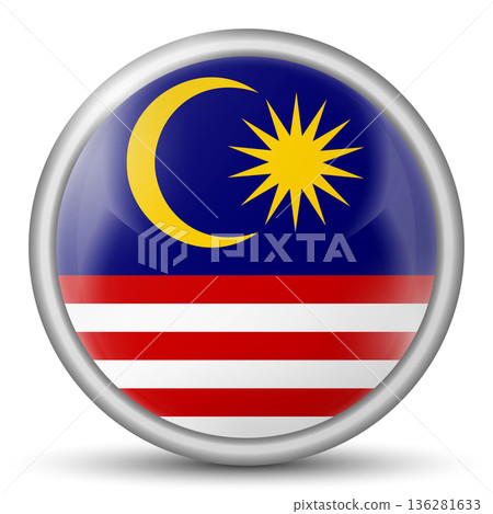 Glass light ball with flag of Malaysia. Round sphere, template icon. Malaysian islands national symbol. Glossy realistic ball, 3D abstract vector illustration. Big bubble 136281633