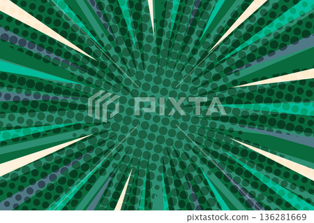 Pop art radial colorful comics book magazine cover. Striped color digital background with thunder flash. Cartoon funny retro pattern strip mock up. Vector halftone illustration. Sunburst shape 136281669