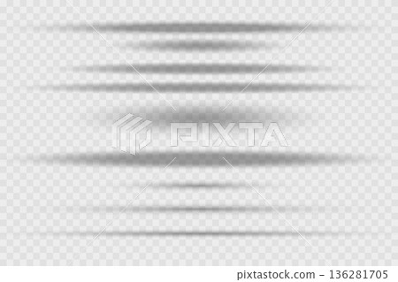 Different realistic round shadow, soft shapes on transparent background. Gray circular and ellipse shadows set. Vector illustration 136281705