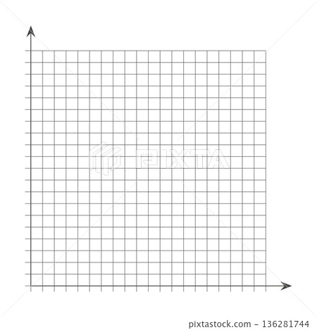 Grid paper. Mathematical graph. Cartesian coordinate system with x-axis, y-axis. Squared background with color lines. Geometric pattern for school, education. Lined blank on transparent background 136281744