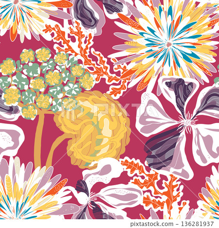 seamless floral pattern with wildflowers 136281937