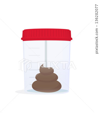 Analysis of faeces in a plastic container, isolated on a white background, vector stock illustration. 136282077