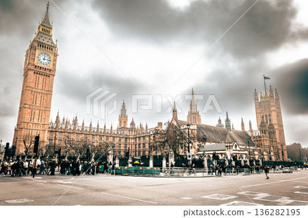 Winter London: Panoramic view of the Palace of Westminster (some parts soft focus) 136282195