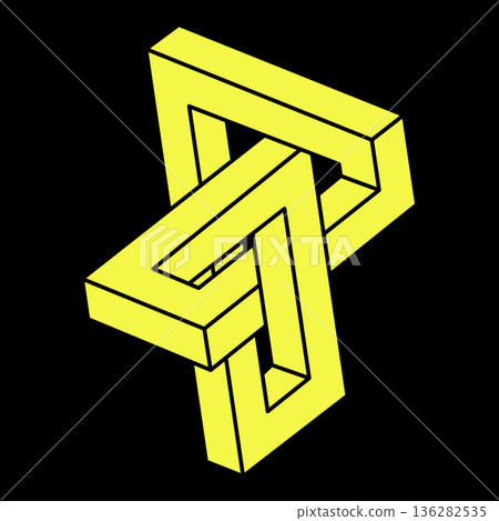 Optical illusion shapes. Abstract eternal geometric object. Impossible endless outline figure. Optical art. Impossible geometry symbol on a black background. Escher paradox. 136282535