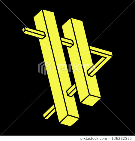 Optical illusion figure. Sacred geometry shapes. Abstract eternal geometric objects. Impossible endless outline. Optical art. Impossible geometry shape on a black background. Line art. Escher style. Optical illusion figure. Sacred geometry shapes. Abstract eternal geometric objects. Impossible endless outline. Optical art. Impossible geometry shape on a black background. Line art. Escher style. 136282553