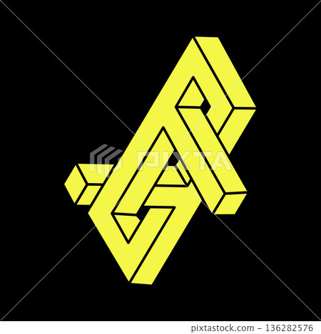 Optical illusion figure. Impossible objects. Line geometric shapes. Escher style. Optical illusion figure. Impossible objects. Line geometric shapes. Escher style. 136282576