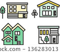 Deformed house and tree icon set 136283013