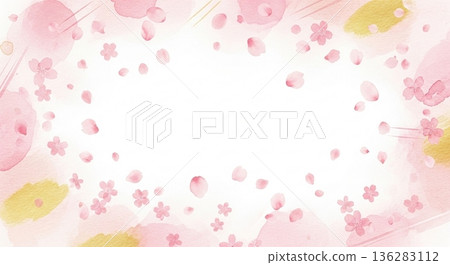 水彩背景框,櫻花花瓣飄落 水彩背景框,櫻花花瓣飄落 136283112