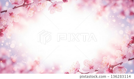 櫻花和光線構成的春季圖片背景框架 136283114