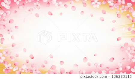 櫻花花瓣飄落的水彩背景框 春季素材 136283115