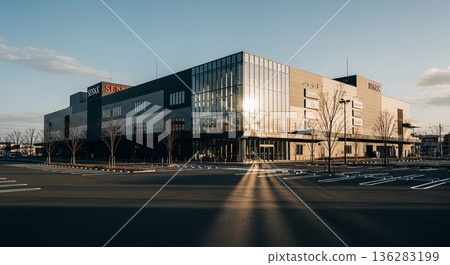 黃昏時分，商業設施和大型停車場依然存在。 136283199