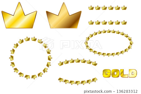 Set of round crown frames in gold color. Set of round crown frames in gold color. 136283312