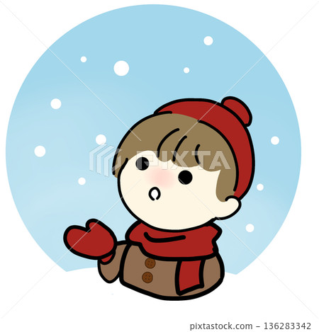 一幅簡單的插圖，描繪了一個人仰望雪天的情景。 136283342