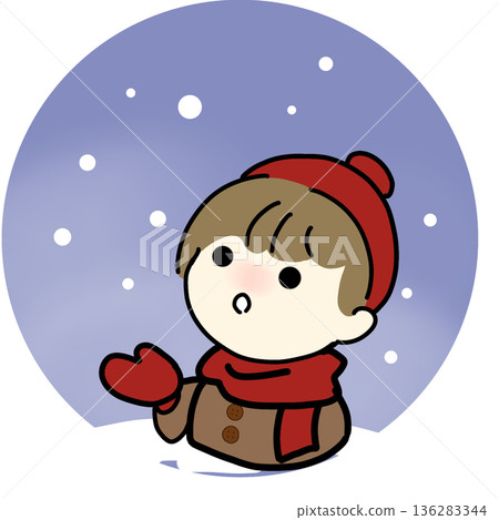 一個簡單的插圖，描繪了一個人仰望雪天（或陰天）的情景。 136283344