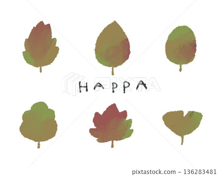 Colorful hand-drawn leaf illustrations that can be used as icons or symbols in designs 136283481
