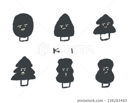 Expressive hand-drawn illustrations and trees that can be used as icons and symbol marks in design. 136283483