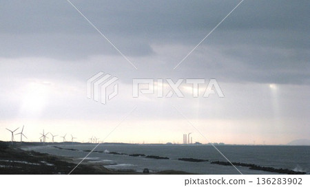 Light pouring down on the sea Angel's Ladder 136283902