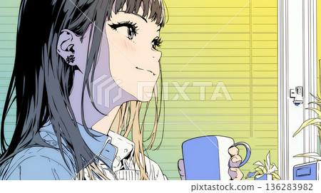 一位年輕的女商人隨意地和同事打招呼 136283982