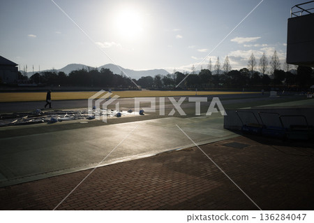 A stadium track bathed in the morning sun A stadium track bathed in the morning sun 136284047