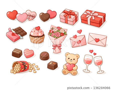情人節心形巧克力和禮盒插圖 136284066