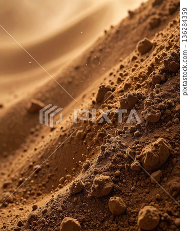 逼真的土壤紋理和鵝卵石地面。適用於建築和農業的背景紋理。 136284359