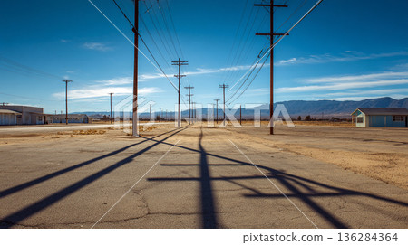 道路兩旁排列著一排電線桿 136284364