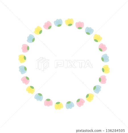Pastel colored hand-painted floral circular frame Pastel colored hand-painted floral circular frame 136284505