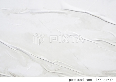 white crumpled and creased glued wrinkled paper poster texture background 136284652
