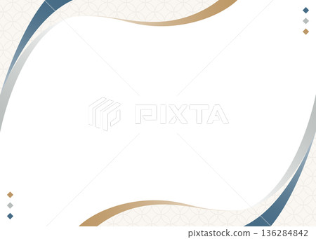 簡約弧形設計畫框，日式風格，七寶紋樣，背景 136284842