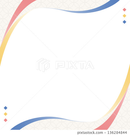 Curved simple design frame, Japanese style, Shippo pattern, background, square size 136284844