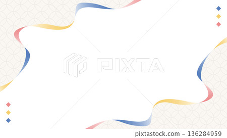 簡約弧形設計邊框，日式風格，七寶紋樣，背景，16:9 尺寸 136284959