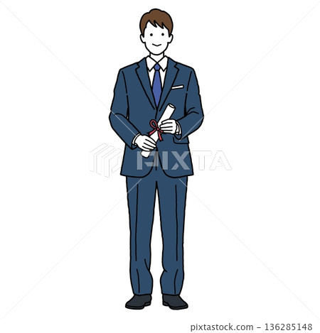 A male graduate in a suit holding a diploma 136285148