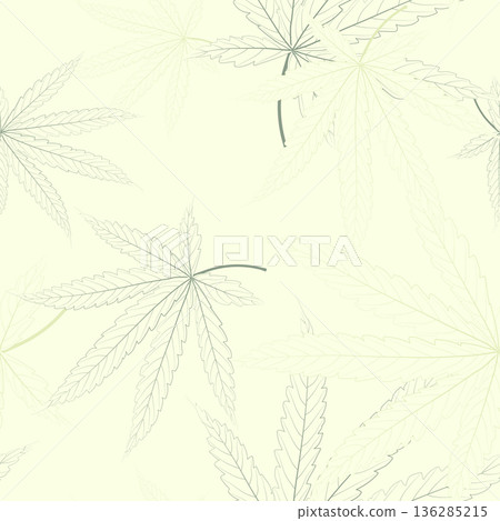 Foliage seamless pattern, green cannabis leaves on bright green Foliage seamless pattern, green cannabis leaves on bright green 136285215