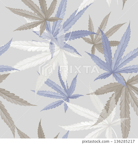 Foliage seamless pattern, cannabis leaves on bright purple Foliage seamless pattern, cannabis leaves on bright purple 136285217