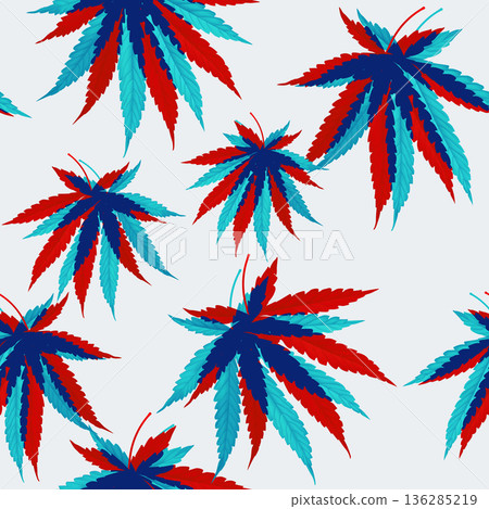 Foliage seamless pattern, various color of cannabis leaves on grey 136285219