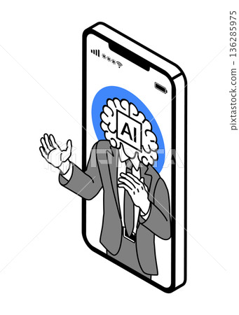 解釋人工智慧男性顧問智慧型手機應用程式等距視圖 136285975