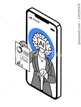 AI female advisor presenting business analysis Smartphone app Isometric AI female advisor presenting business analysis Smartphone app Isometric 136285976