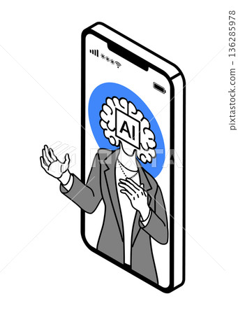 解釋人工智慧女性顧問智慧型手機應用程式的等距視圖 136285978