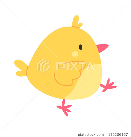Funny cartoon chick isolated on a white background. Vector illustration in flat style 136286167
