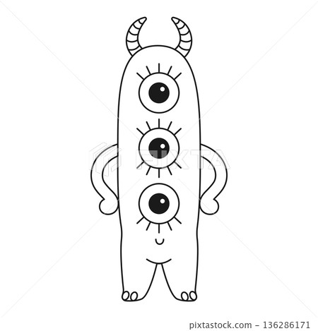 Cute cartoon monster. Coloring page. Outline vector illustrations isolated on a white background 136286171