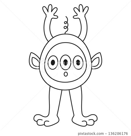 Cute cartoon monster. Coloring page. Outline vector illustrations isolated on a white background Cute cartoon monster. Coloring page. Outline vector illustrations isolated on a white background 136286176
