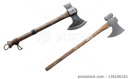 白色背景上的中世紀斧頭 136286181