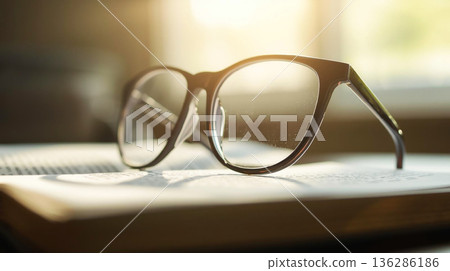 放在打開的書上的眼鏡 放在打開的書上的眼鏡 136286186