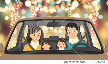 在燈光璀璨的夜晚與家人外出 在燈光璀璨的夜晚與家人外出 136286281