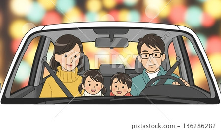 透過窗戶看到的笑容!與家人一起欣賞閃爍的燈光。 透過窗戶看到的笑容!與家人一起欣賞閃爍的燈光。 136286282