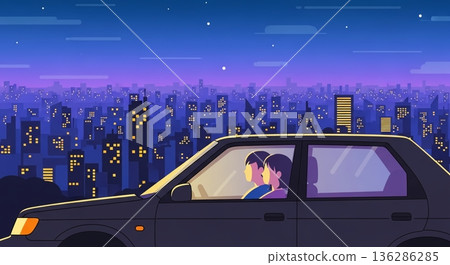 A drive date under the starry night sky and sparkling city A drive date under the starry night sky and sparkling city 136286285